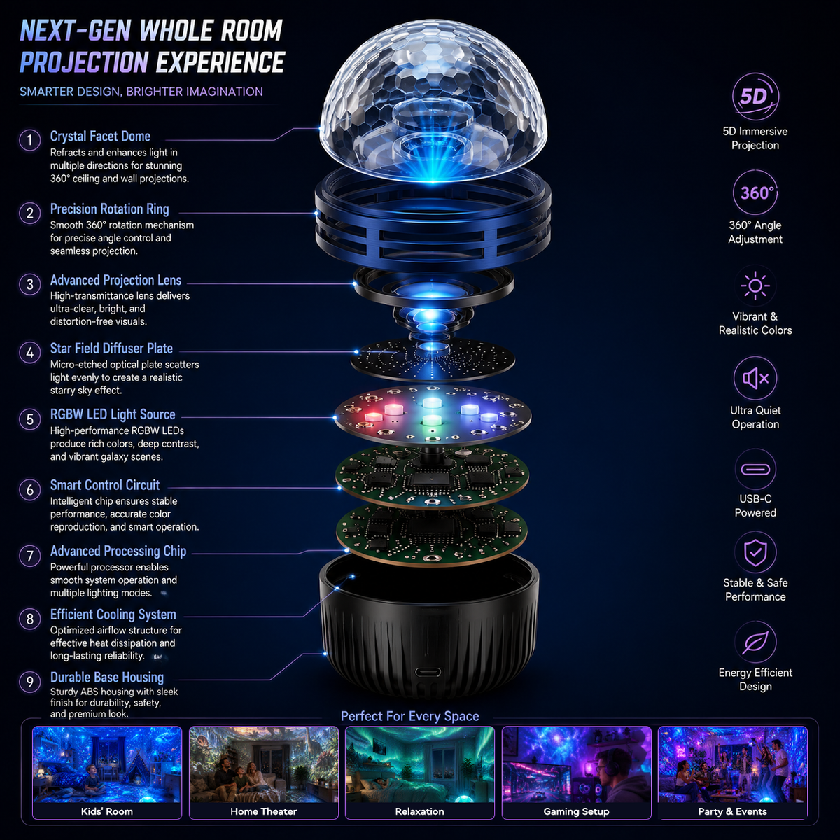 🎁🎀360° Smart Holographic Starry Sky Projector (HD Smart Dynamic 5D）🎁