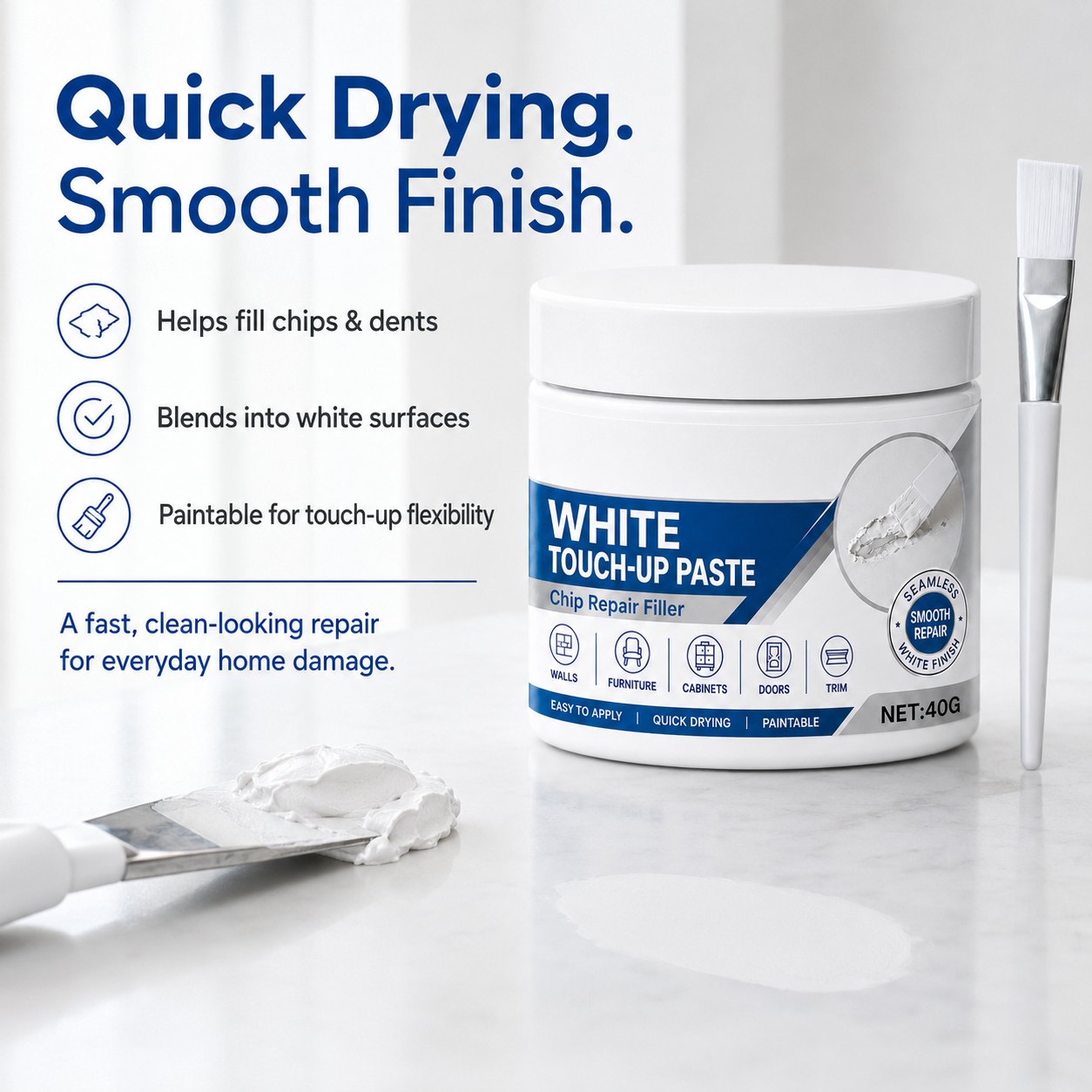 🏡White Furniture Repair Paste with Brush – Quick Scratch & Crack Touch-Up