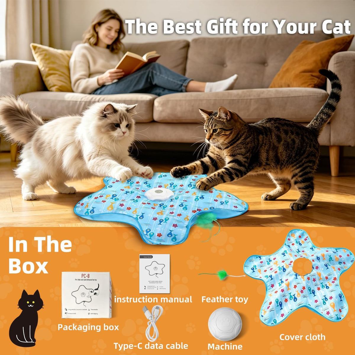 🐾 Interactive Cat Toy – 360° Moving Teaser for Endless Hunting Fun 😻