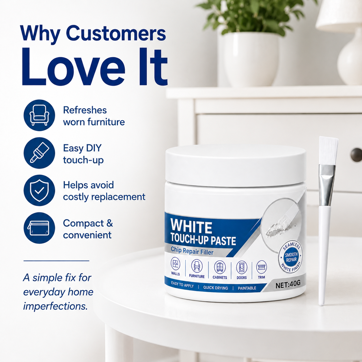 🏡White Furniture Repair Paste with Brush – Quick Scratch & Crack Touch-Up