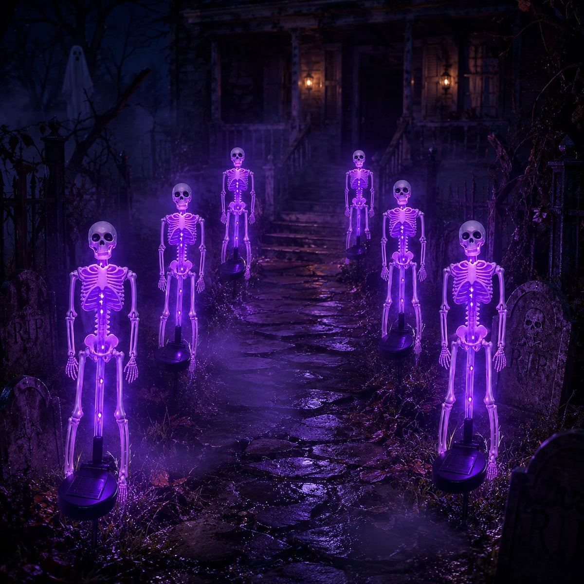 Solar Skull Garden Lights with Eerie Color-Changing Glow 🎃